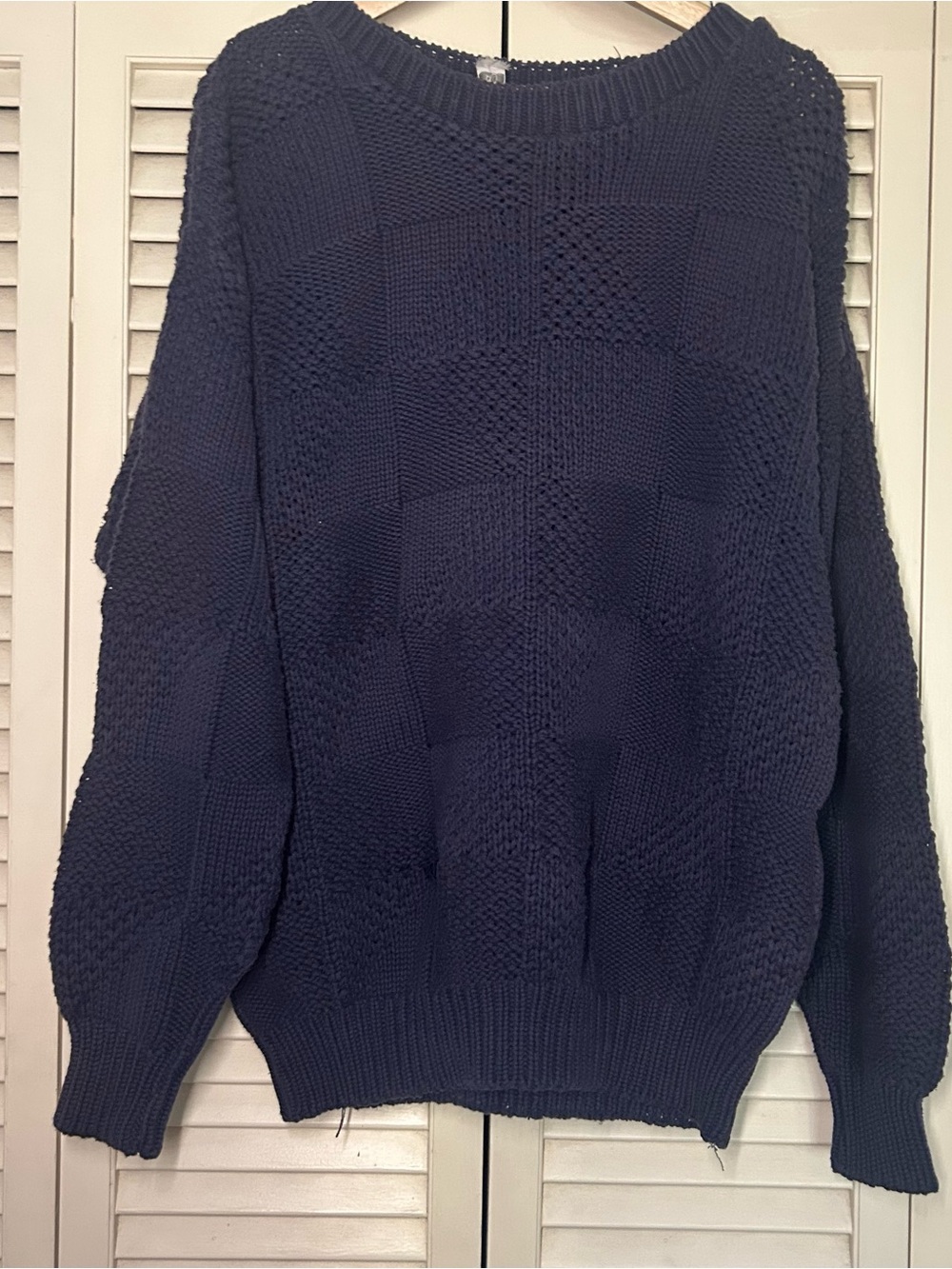 Vintage Bachrach Navy Blue Textured Checkerboard Knit Sweater Men’s